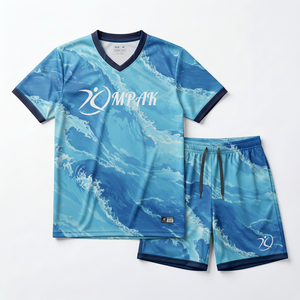 ชุดเสื้อและกางเกงวอลเลย์บอลสีฟ้าแบบกำหนดเองขายส่ง พร้อมบริการ OEM ป้องกันการหดตัว ชุดทีมแบบซับลิเมชั่น ชุดกีฬา - Product Image 1