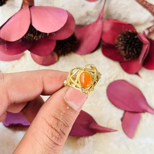 Heart Floral Carnelian <b>ring</b> Gold Plated <b>Brass</b> <b>ring</b> Love Ethnic <b>ring</b> for women - Product Image 5