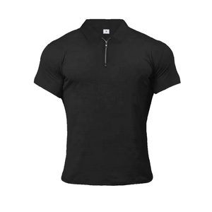 Men's Black Fit Short Sleeve Polo <b>Shirt</b> With Zipper Collar Casual Knitted Solid Color <b>T</b>-<b>Shirt</b> - Product Image 1