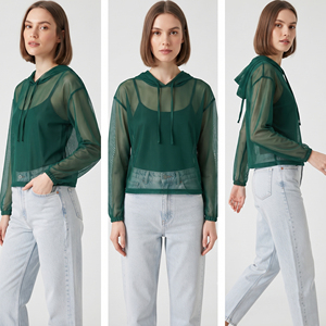 Sudadera con Capucha Transparente de Malla 100% Poliéster para Mujer, Ropa Sexy para Club Nocturno, Sudadera Ligera de Secado Rápido para Mujer - Product Image 4