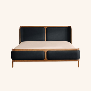 Lit plateforme en bois massif moderne avec tête de lit capitonnée en bois de Java, tailles California King/King/Queen - Product Image 3