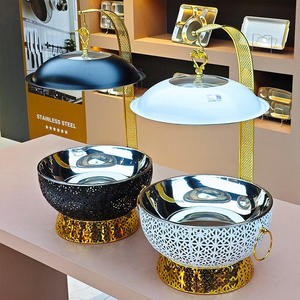 Luxury Round Lattice Chafing Dish Stainless Steel <b>Buffet</b> Food Warmer Ornate Gold White Black Catering <b>Server</b> - Product Image 1