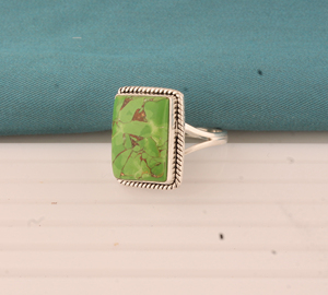 Wholesale Shree Jaipur <b>Silver</b> Women's Classic Engagement Rectangular Lime Green Turquoise 925 <b>Sterling</b> <b>Silver</b> Rope <b>Wire</b> Ring - Product Image 3