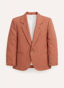 เสื้อเบลเซอร์ขนสัตว์สำหรับเด็กผู้ชาย กระดุมแถวเดียว ปกแบบ Notch Lapel สีพีช เสื้อแจ็คเก็ตผ้าวอร์สเต็ตน้ำหนักเบาสำหรับงานปาร์ตี้หรืองานเลี้ยง - Product Image 2