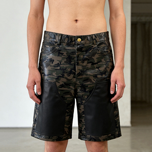 High Quality Vintage Casual <b>Men</b> Oversize <b>Baggy</b> Solid Leather Breathable Cargo <b>Shorts</b> OEM Service Multi-pocket - Product Image 1