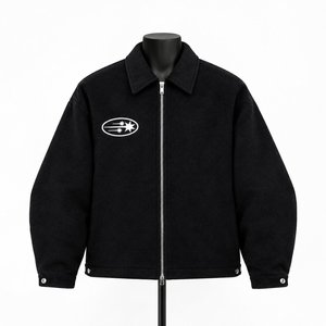 Chaqueta Negra con Cierre para Hombre, Chaqueta Casual para Trabajo, Ropa Exterior Minimalista de Estilo Urbano, Logotipo Personalizado, Fabricante OEM - Product Image 1