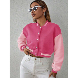 Chaqueta Varsity Corta en Magenta y Rosa Claro con Mangas en Contraste y Logotipo Personalizado - Product Image 3