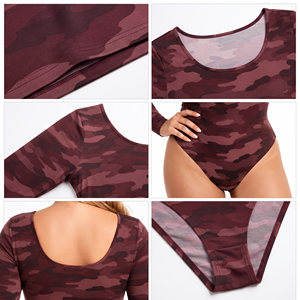 Women's Plus Size <b>Camouflage</b> Bodysuit Scoop Neck Long Sleeve Swim Suit Summer Beachwear One Piece Breathable Bathing Suit Ladies - Product Image 5