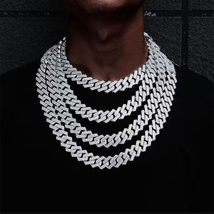 Collar de Cadena Cubana Unisex de Plata de Ley 925 con Diamante Cultivado en Laboratorio de Corte Brillante Redondo y Engaste de Puntas, Joyería Hiphop - Product Image 2