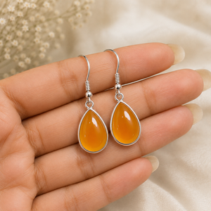 Natural Yellow Onyx Teardrop Dangle Earrings 925 <b>Sterling</b> <b>Silver</b> Bezel Set Gemstone Ear <b>Wire</b> Handmade Bohemian Jewelry Women - Product Image 4