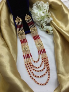 Collier ras-de-cou tendance en alliage de zinc avec perles de style indien/pakistanais, couleur rouge, bijoux de mariage - Product Image 2