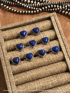Bagues en argent sterling 925 avec lapis-lazuli en forme de cœur, sertissage clos, bagues romantiques en pierres précieuses, unisexe, à porter au quotidien - Product Image 3