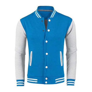 Veste universitaire pour homme, bleu gris, manches unies, col rabattu, fermeture à boutons, vêtement décontracté pour l'automne, veste universitaire pour homme pour l'hiver - Product Image 1