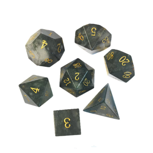 High quality stone dice Moss agate natural <b>crystal</b> reiki healing gemstones Engraved stone custom dice <b>set</b> Vikings <b>crystal</b> - Product Image 1