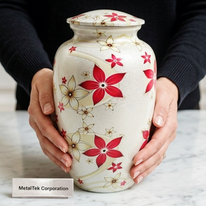 Aluminium Cremation Urn Adult Funeral Ashes Memorial Keepsake Handcrafted Flower Urn Metal Burial Vessel <b>Large</b> Human Ash Holder - Product Image 2