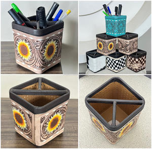 Nouveau porte-crayons et stylos rond en cuir véritable, fait main par un designer, style western, organisateur de bureau, accessoire scolaire, exposition de mars - Product Image 3