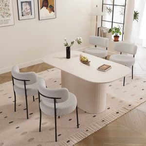 Mesa de Comedor Moderna de Estilo Medieval de 63 Pulgadas con 4 Juegos de Sillas Circulares Acolchadas sin Brazos, Juego de Comedor de Fácil Montaje - Product Image 5