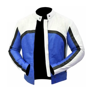 Veste de moto réversible en cuir rouge-blanc Style motard respirant avec col montant et décoration à motifs pour l'hiver - Product Image 4