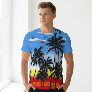 Camiseta Casual de Manga Corta con Estampado Hawaiano para Hombre, Cuello Redondo, Corte Regular, 100% Poliéster, Tejido de Punto, Impresión por Sublimación - Product Image 3