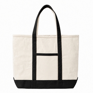 <b>Canvas</b> Tote <b>Bag</b> <b>Large</b> Capacity Beige with Black Trim Top Handle Daily Use Shopping <b>Bag</b> - Product Image 3