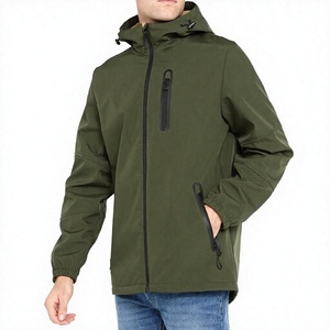 Veste coupe-vent à capuche pour homme, vert olive, fermeture éclair, vêtement décontracté pour l'extérieur, coupe régulière, en polyester - Product Image 3