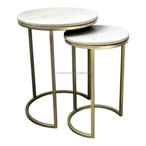 Meubles décoratifs pour maison moderne plateau en marbre blanc croissant Table gigogne Ensemble 3 Base en or Salon Chambre à coucher Extrémité contemporaine - Product Image 4