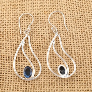 London Blue Topaz Teardrop Stud Earrings 925 Sterling <b>Silver</b> Gold Plated December Birthstone Jewelry Gift for Women Party - Product Image 4