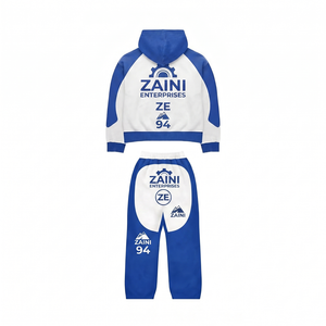Veste coupe-vent décontractée en polyester 120 GSM de qualité supérieure, design à blocs de couleur blanc et bleu roi, logo imprimé par transfert thermique - Product Image 2