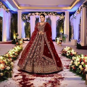Premium Velvet Bridal <b>Lehenga</b> <b>Choli</b> Set Intricate Hand Embroidery | Bollywood Style Floor-Length <b>Women's</b> Wedding Wear Quick Dry - Product Image 1