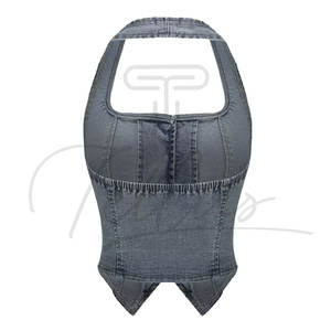 Top court en jean sablé tendance 2026 pour femme, grande taille, décontracté, coupe courte, respirant, avec personnalisation à faible MOQ - Product Image 3