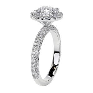 Bague de Mariage Halo en Diamant de Laboratoire Personnalisé avec Sertissage Pavé Multi-Rangées Intriqué, Coupe Ronde Brillante, Or Blanc 10k/14k/18k - Product Image 3