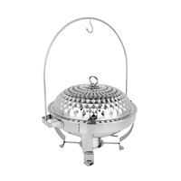 Chafing Dish Bulat Mewah Berbahan Baja Anti Karat Warna Emas dengan Tutup Kubah Gantung, Penghangat Makanan Buffet untuk Hotel & Katering.