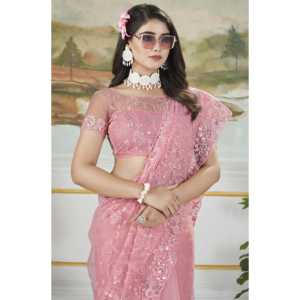 Saree de broderie de créateur pour la fête Portez des robes de carrière élégantes Look - Product Image 4