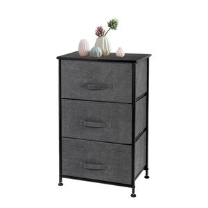Cassettiera a 3 livelli con struttura in metallo e cassetti in tessuto con apertura facilitata, unità di archiviazione con piano in legno per cameretta o camera da letto - Product Image 1