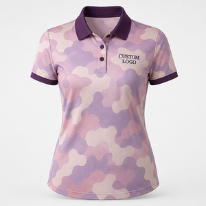 Custom Logo Womens Pastel Lavender <b>Peach</b> Abstract Short Sleeve Polo <b>Shirt</b> Quick Dry Sublimation Golf Sportswear - Product Image 1
