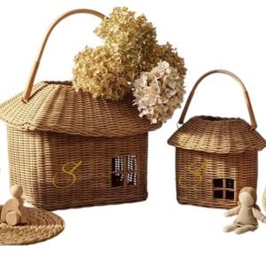 Cesta de Mimbre Tejida para Niños, Almacenamiento de Juguetes en Forma de Casa de Hongos, Decoración de Cuarto Infantil Hecha a Mano, Bolso de Mano para Niños - Product Image 3