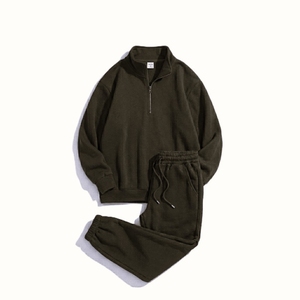 Ensemble de survêtement pour femme avec fermeture éclair quart de tour, en coton et élasthanne respirants, comprenant un sweat-shirt et un pantalon de jogging, idéal pour les loisirs décontractés - Product Image 1