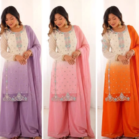 Ensemble Kurti ethnique d'Asie du Sud en faux georgette lourd avec broderie de sequins, pantalon doublé et dupatta assorti pour femme HI 1712