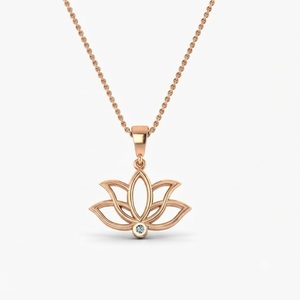 จี้สร้อยคอรูปดอกบัวประดับเพชร E VS1 เพชรเลี้ยงในห้องปฏิบัติการ ทองคำ 14K สีโรสโกลด์ ดีไซน์ดอกบัว ดูเหมือนเพชร เครื่องประดับทางจิตวิญญาณ สร้อยคอโยคะ - Product Image 3