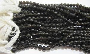 Perles de quartz fumé naturel 5-6 mm rondes lisses et polies, brin de 13 pouces - Product Image 4