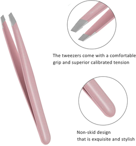 5Pcs Stainless Steel Slant Pointed Precision Remover Kit Eyebrows Tweezers Set for Facial Hair Blackhead Splinter With Pu <b>Case</b> - Product Image 2