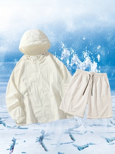 Ensemble veste à capuche et short blanc pour homme, tenue décontractée respirante pour l'été, couleur unie, tricot en polyester - Product Image 6