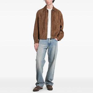 HARAZ INTERNATIONAL <b>Men</b> <b>Suede</b> Varsity <b>Jacket</b> Turn-down Collar Zipper Closure Solid Color Casual Autumn Wear Regular Fit - Product Image 5
