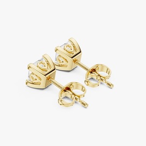 Pendientes de Diamantes Cultivados en Laboratorio con Corte Princesa de 0.85CTW, Oro Amarillo de 9K, 4 Puntas, Joyería Fina al por Mayor OEM - Product Image 2