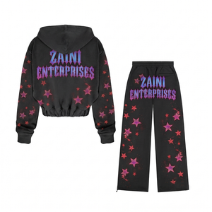 ZAINI Premium 350gsm 100% Coton Polaire Brossé Noir Violet Uni Logo Personnalisé sur le Devant Survêtement d'Hiver Streetwear pour Homme - Product Image 2
