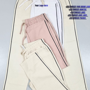 Pantalon de jogging décontracté léger pour homme, tissé, taille élastique, devant plat, jambe droite, rayures latérales, en Spandex/Coton, idéal pour la maison - Product Image 3