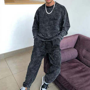 Men Acid Wash Tracksuit Oversized Crew Neck Sweatshirt and <b>Jogger</b> Set Solid Color Loose Fit Casual Streetwear Full Length Pants - Product Image 1