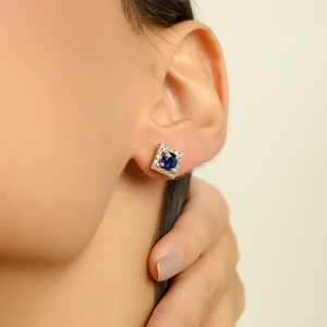 Pendientes de Plata de Ley con Zafiro Azul Redondo 100% Auténtico y Baño de Rodio, Regalo para Ella - Product Image 2