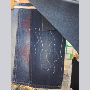 Women streetwear oem custom casual denim loose fit wide leg rhinestone <b>studded</b> black wash ladies jeans for trendy street style - Product Image 5