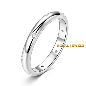 14K Gold Plated 925 Sterling Silver Moissanite <b>Dome</b> Burnish Wedding Band <b>Ring</b> for Women Gift Party - Product Image 3